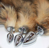 Long Brown and Blonde Fox Tail Silver Smooth Butt Plug Steel Sex Toys